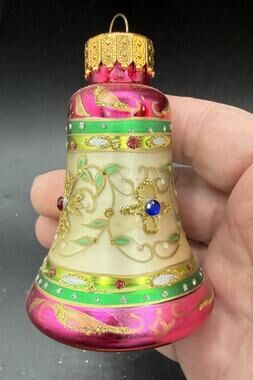 Unique Treasures Hand Blown and Painted Crafted Glass Bell Ornament -BG1